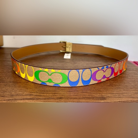 New Coach Roller Buckle Cut To Size Reversible Belt In Rainbow Signature Canvas - Picture 4 of 10